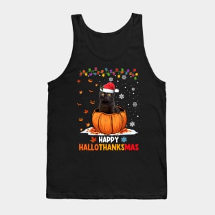 Black Cat On Pumpkin Happy Hallothanksmas Tank Top